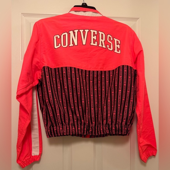 Converse Neon Pink and Black Windbreaker Track Jacket Size Medium - Picture 2 of 5